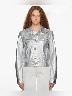 MM6 Maison Margiela Painted Metallic Denim Trucker Jacket (Size 48)